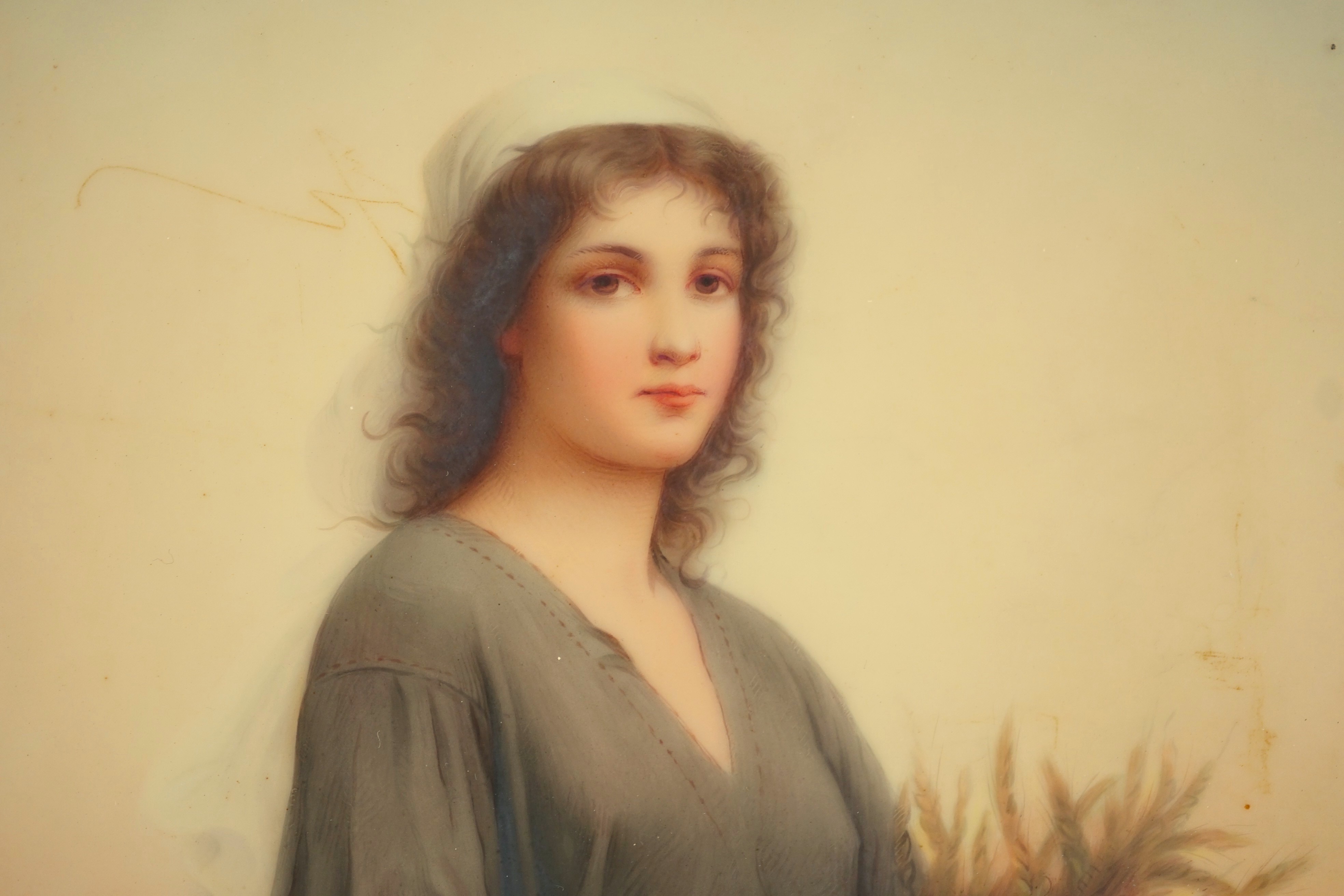 A Continental porcelain plaque, 'Ruth' after Charles Landelle, c.1900, 21 x 14cm, excluding velvet mount and later gilt frame